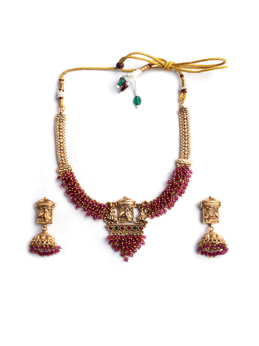 Traditional Doli Style Necklace Set With Red Hydra Beads