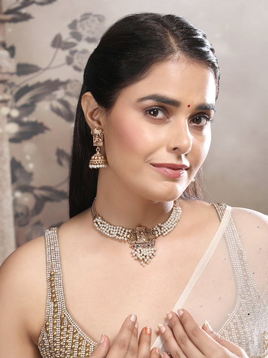 Traditional Doli Style Necklace Set With White Hydra Beads