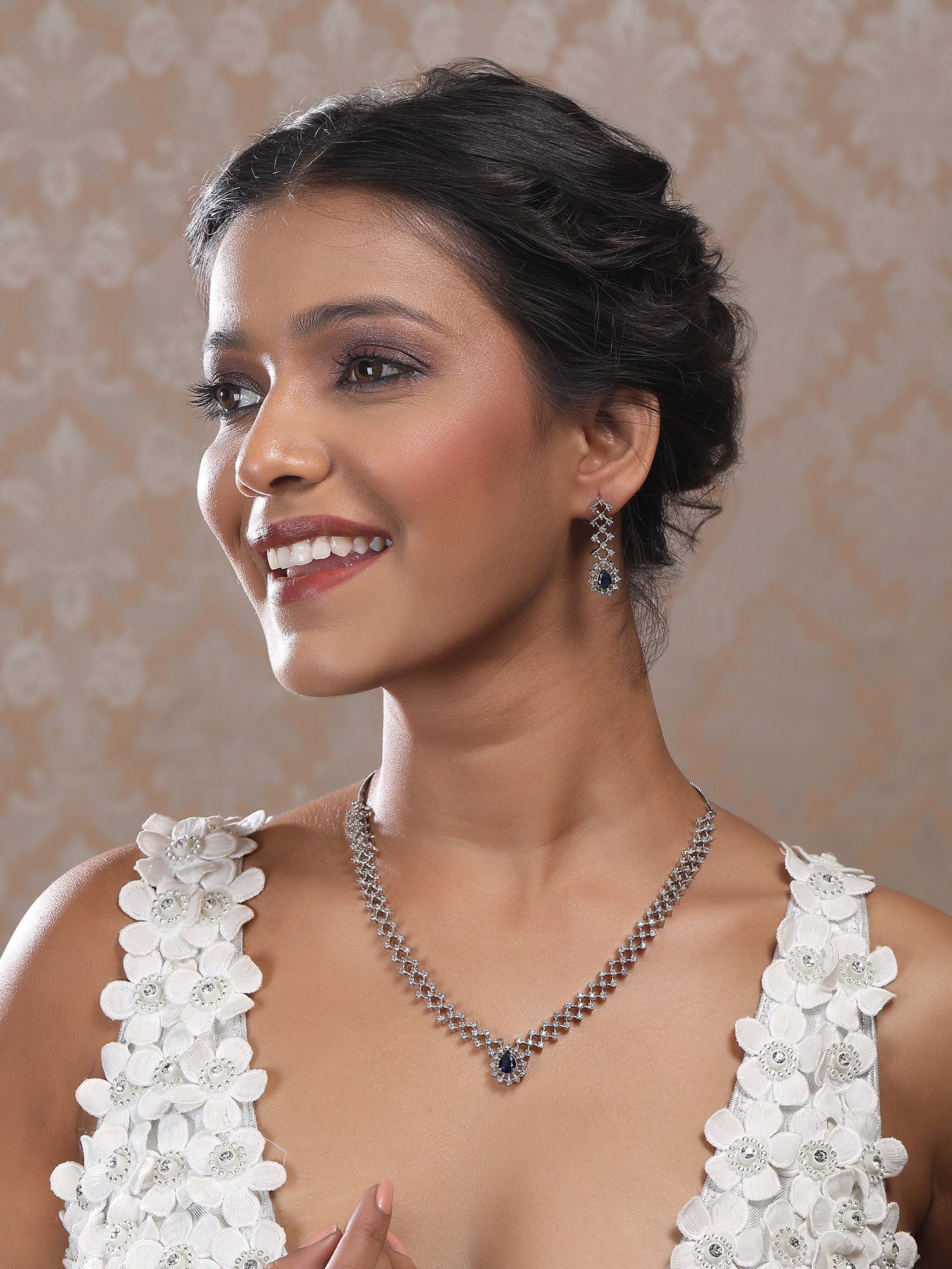 Handmade Blue AD Pendant Style Necklace Set – StileAdda