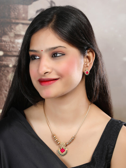 Red Meenakari Beads Necklace Set