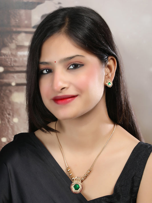 Gold Plated Green Meenakari and Beads Necklace Set