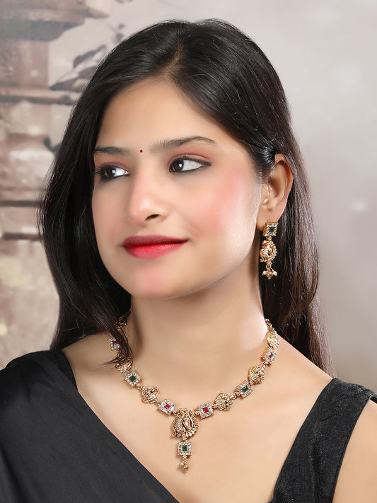 Antique Multicolor Lakshmi Peacock Necklace Set
