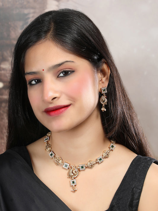 Antique Green Lakshmi Peacock Necklace Set