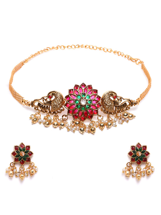 Minimalist Multicolor Kemp Floral Choker Set With Studs
