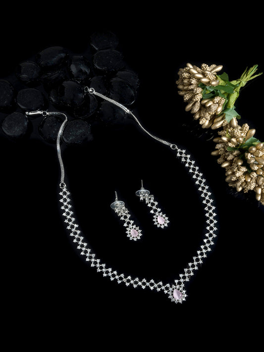 Handmade Pink AD Pendant Style Necklace Set