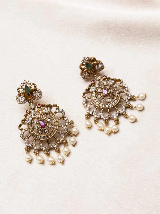 Ruby Green AD Pearl Mala Long Necklace Set