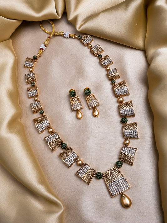 Gold Plated Green AD Long Haram Set