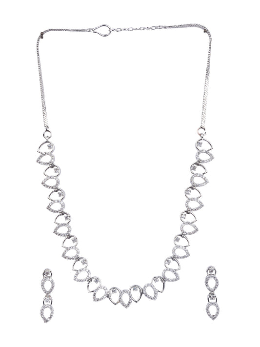 Designer Cut Work American Diamond Necklace Set With Sleek Earrings