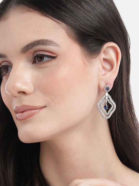 Designer Blue AD Leaf Earrings β Affordable Luxury with a Sparkling Finish