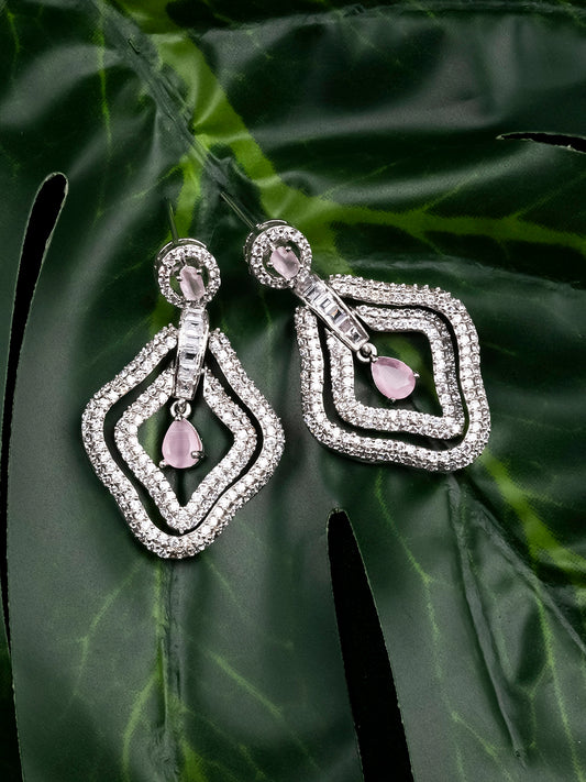 Designer Pink AD Leaf Earrings β Affordable Luxury with a Sparkling Finish