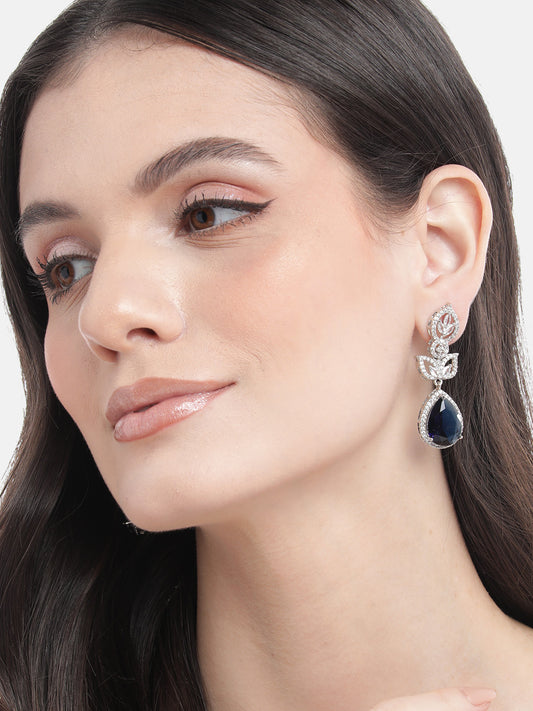 Luxurious Blue AD Drop Earrings β Sparkling American Diamond Collection
