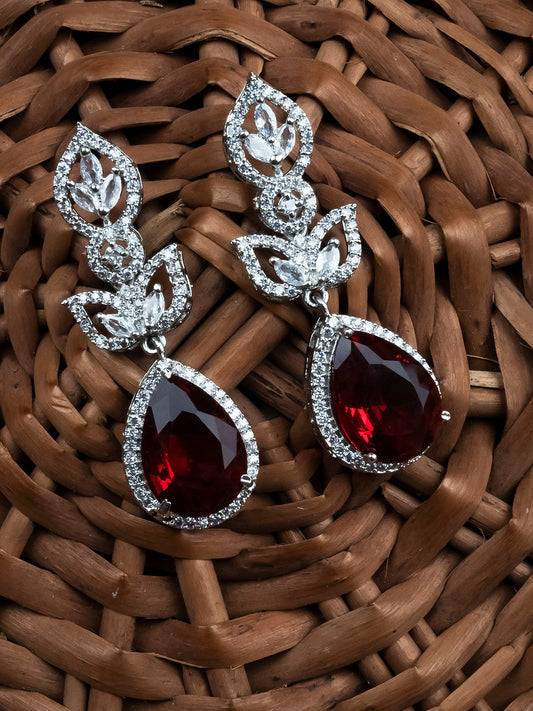 Luxurious Red AD Drop Earrings β Sparkling American Diamond Collection