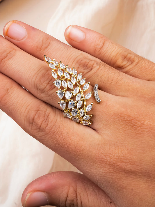 CZ-AD Leaf Style Adjustable Ring