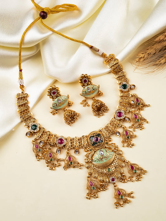 Royal Rajwadi Necklace Set | Gold Plated Ethnic Wedding Jewelry