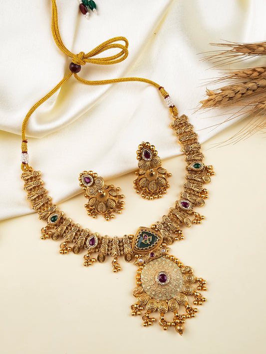 Ethnic Rajwadi Finish Traditional Bandhai Necklace Set for Women