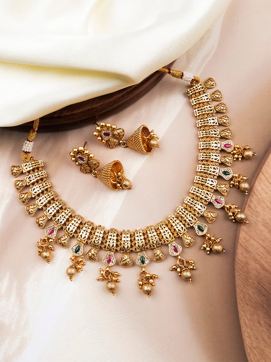 Premium Multicolor Rajwadi Bridal Necklace Set