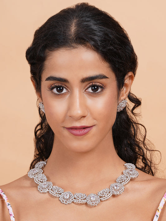 Intricate Cut Work White CZ Necklace Set"