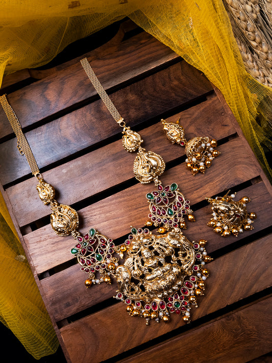 Gold Plated Lakshmi Pendant Necklace Set