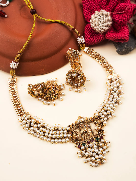 Traditional Doli Style Necklace Set With White Hydra Beads