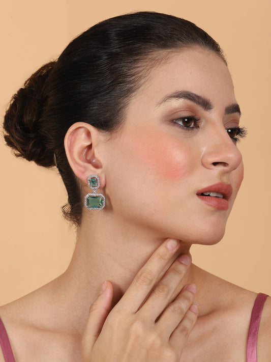 Exquisite Minimalist Look Crystal Green CZ AD Statement Earrings