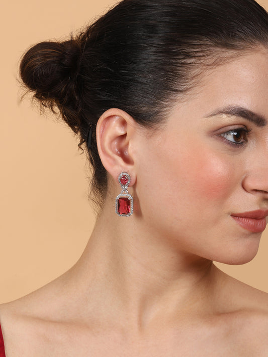 Elegant Designer Red CZ AD Party Earrings | Sparkle & Style