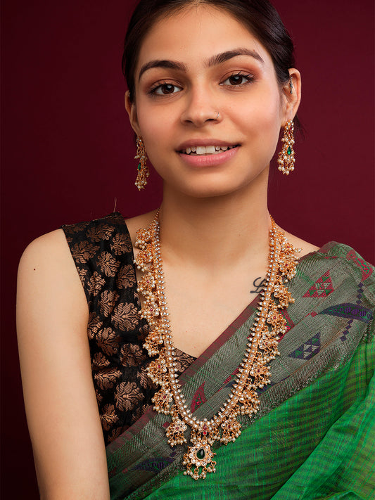Guttupusalu Design Long Necklace Set | Handcrafted Temple Haram Set