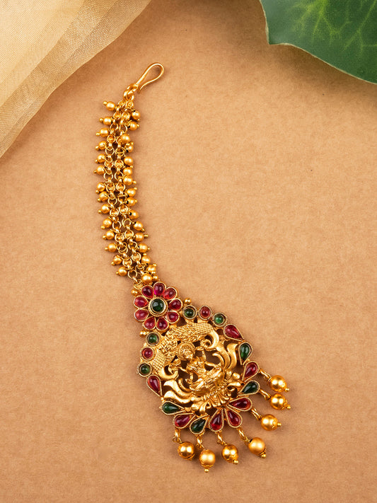 Gold Plated Maangtika with Kemp Stones for Occasions