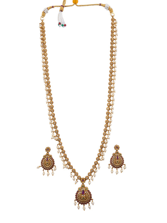 Copper Matte Finish AD Studded Long Necklace Set