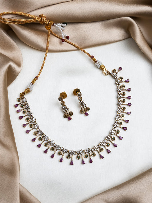 Ruby Green AD Attigai Necklace Set
