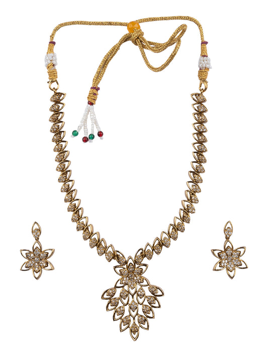 Gold Plated AD Studded Leaf Style Necklace Set