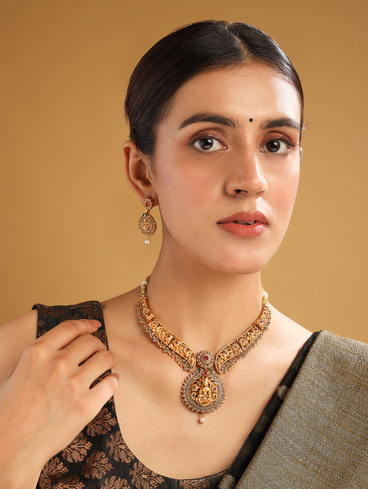 Gold Plated Stone Studded Elegant Necklace Set