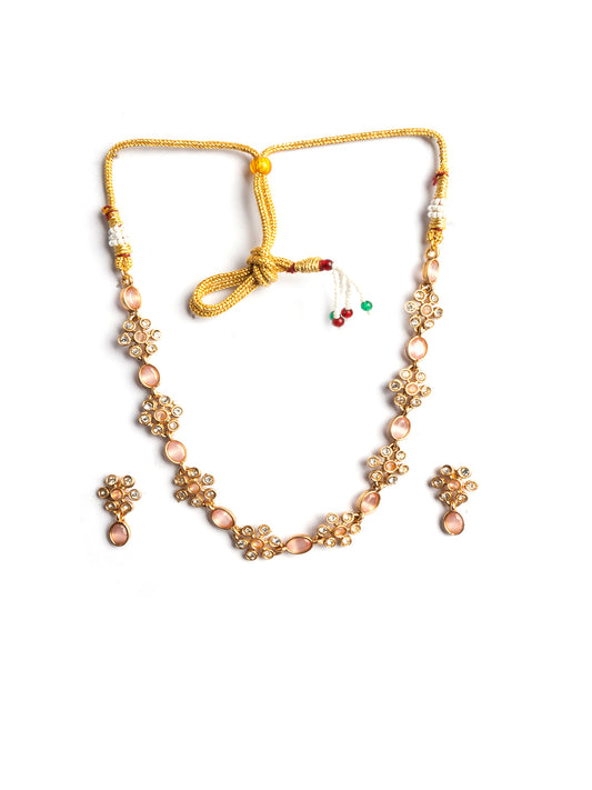 Blush Kemp Studded Sleek Flower Necklace Set