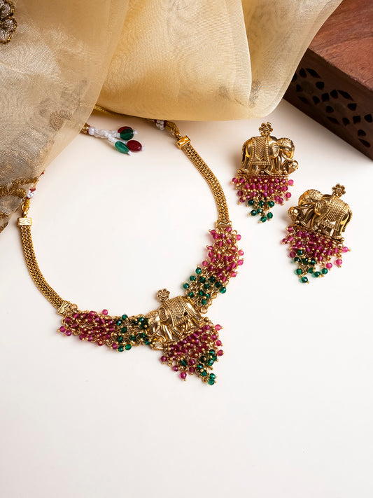 Unique Multicolor Hydra Beads Gaj Necklace Set