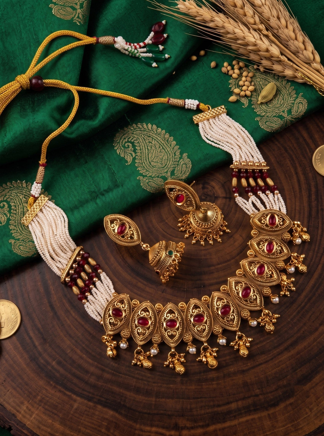 rajwadi jewellery, antique gold pearl rajwadi necklace by StileAdda