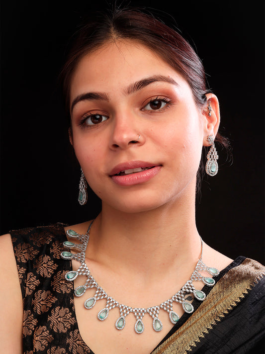 Turquoise AD-CZ Tear Drop Statement Necklace Set
