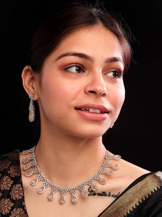 Peach AD-CZ Tear Drop Statement Necklace Set