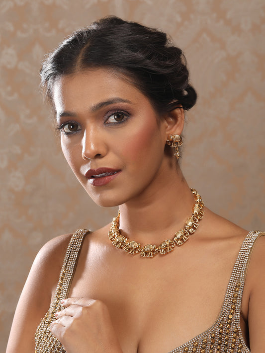 Ethnic Gold Plated Elephant Motif Necklace Set