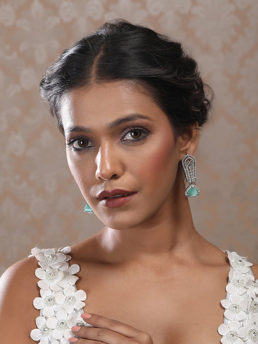 Turquoise Cascade Long AD Statement Earrings