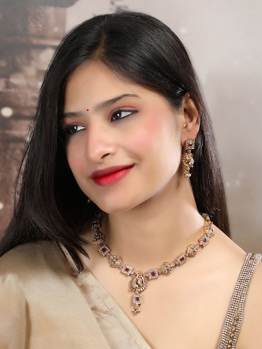 Antique Red Lakshmi Peacock Necklace Set