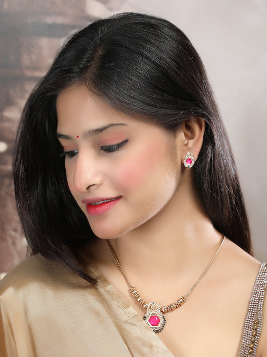 Gold Plated Red Meenakari and Beads Necklace Set