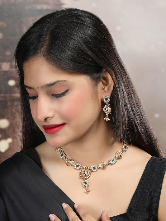 Antique Green Lakshmi Peacock Necklace Set