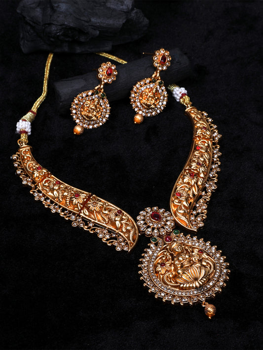 Gold Plated Stone Studded Elegant Necklace Set