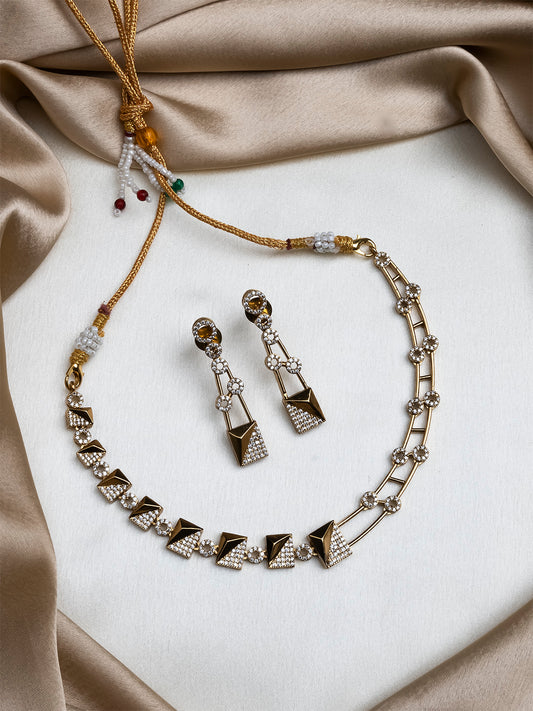 Gold Plated AD Stone Symmetrical Necklace Set