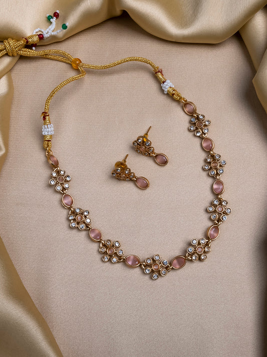 Blush Kemp Studded Sleek Flower Necklace Set