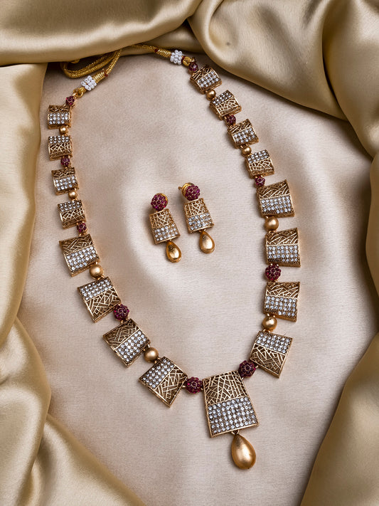 Gold Plated Red AD Long Haram Set