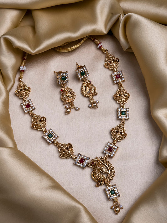 Antique Multicolor Lakshmi Peacock Necklace Set