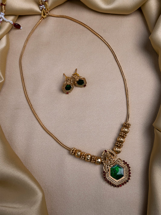 Gold Plated Green Meenakari and Beads Necklace Set