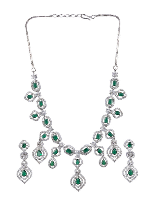 Designer Green American Diamond Necklace Set with Dangling Pattern
