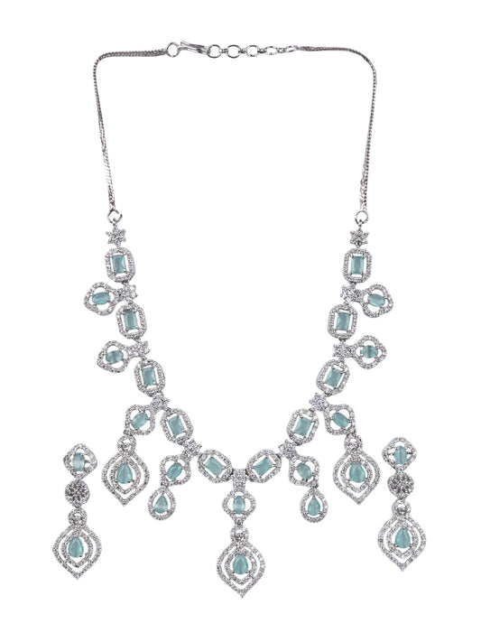 Designer Turquoise American Diamond Necklace Set with Dangling Pattern