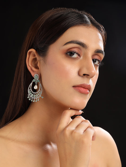 Marvellous Turquoise American Diamond Drop Earrings in Silver Tone - Shop Now!